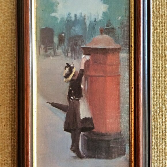 Classic Framed Print of Albert Ludovic 'Posting A Letter' Vintage Postal Art - Picture 3 of 6